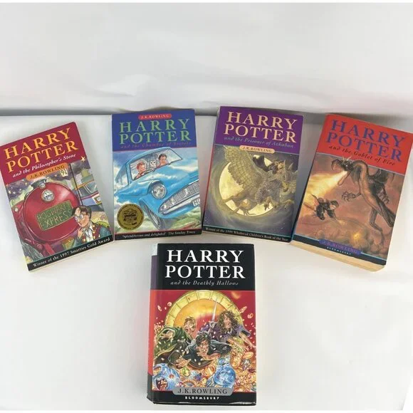 Lot of 5 Harry Potter Bloomsbury UK Book Stone Chamber Prisoner Goblet Hallows - Picture 1 of 16